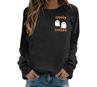 Générique Halloween Pull pour Femme Design Loose Impression Spooky Season Manches Longues Col Rond Sweat Confortable Idéal Célébration Halloween Vêtement Casual Femme