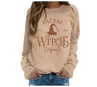 Générique Halloween Pull pour Femme Motif Hocus Pocus Manches Longues Col Rond Sweat Confortable Idéal Célébration Halloween Vêtement Casual Femme