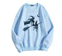 Générique Halloween Pull Torsadé Homme Zip à Manches Longues avec Impression de Lettres sorcière d pour Dames Chandails Femmes(Bleu Ciel,S)