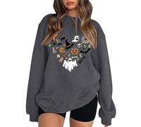 Générique Halloween Pulls Molletonnés pour Femmes avec Motifs Sweat-Shirt imprimé Femmes, Ample, col Rond, Manches Longues, décontracté, Basique, sans Capuche Pull Couverture Polaire(Grey,M)