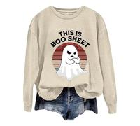 Générique Halloween Pulls Rouges Et Noirs pour Femmes Sweat à Capuche Manches Longues col Rond Femme, imprimé Specter, décontracté Pull Rose(Beige,L)