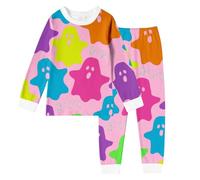 Générique Halloween Pyjama Enfant Fille Kawaii, Ensembles de Pajama Set Manches Longues Coton et Pantalon Long Lettres fantôme Imprimé, vêtements de Nuit pour Enfants Mignon, 2-10 Ans (7-8 Years)