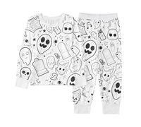 Générique Halloween Pyjamas Enfant 3 Ans Pyjama d pour garçon, vêtements de Nuit à Manches Longues avec imprimé DIY, Confortables Enfants 2 10 Culottes Garçons 6(Blanc,4 Ans)
