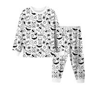 Générique Halloween Pyjamas Pyjama d pour Enfants, Manches Longues, col Rond, vêtements de Nuit Confortables garçons et Filles, imprimé à Rayures Noires Blanches Maillot Longue 3 Ans(Blanc,8 Ans)