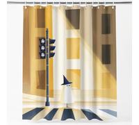 Générique Halloween Rideau de Douche Dessin Animé Fantôme Architecture Rideau de Bain Tissu Polyester Anti Moisissure Imperméable Rideaux Salle de Bain Marron 200 x 200 cm avec Crochets