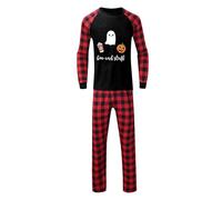 Générique Halloween Robe Cravate Fille Ensemble de Costume Maison Familial d Halloween, Pantalon à Manches Longues imprimé Patchwork Carreaux, (Style Papa) Fillette 3 Ans Manga(Rouge,XXL)