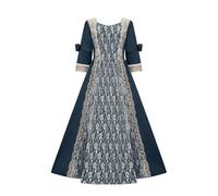 Générique Halloween Robe de Femme Ete Chic Elegant Mi Longue Ensemble Cosplay Boheme Femmes Manche Longue Robe Longue Halloween Femme Vetement Femmes Vintage Robes de Bal Soiree (Navy,5X-Large)