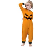 Générique Halloween Robe De Plage Ado Fille Combinaison à Capuche et Fermeture éclair imprimée pour Parents Enfants (Style Enfant) Rouge(Orange,4 Ans)
