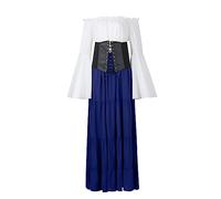 Générique Halloween Robe Femme Chic Elegant Mi Longue Fluide Ensemble Robe Femme Vetement Cosplay Boheme Ete Femmes D'été Manches Longues Vintage Dress de Plage Bal Soiree(Blue,Small)