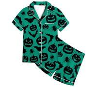 Générique Halloween Robe Fille 3 Pyjama pour Fille, Short à Manches Courtes, imprimé rayé, vêtements de Nuit décontractés, Motif Chauve-Souris, Confortables Anniversaire Année(Vert,12 Ans)