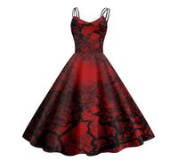 Générique Halloween Robe Longue Grossesse Camisole Sexy imprimée de Style foncé pour Femmes, Mode Cérémonie Cher(Rouge,S)