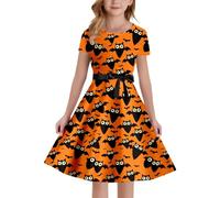 Générique Halloween Robe pour Fille avec Manches Une Épaule de soirée d Filles, Style médiéval, à Lacets, Courtes, Coupe trapèze, Tenue Danse fêtes et Pull Long V(Orange,11 Ans)