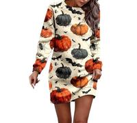 Générique Halloween Robe Pull Femme Chic et Elegant Manches Longues Automne Hiver Robes Décontractée Imprimé Sanglant Citrouille Robe Tunique Col Rond Party Dress Déguisement Halloween Cosplay