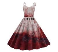 Générique Halloween Robes Pour Les Femmes, MéDiéVal Pour Femmes Robe Maxi Sans Manches éPaule Froide Steampunk Corset Bloody Imprimer VêTements Gothiques Corset Robe Victorienne D'Halloween Party