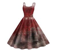 Générique Halloween Robes Pour Les Femmes, MéDiéVal Pour Femmes Robe Maxi Sans Manches éPaule Froide Steampunk Corset Bloody Imprimer VêTements Gothiques Corset Robe Victorienne D'Halloween Party