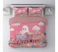 Générique Halloween Rose Rêveur Fantôme Train Bonbon Couette Housse et Facile d'entretien Parure de Couette avec Fermetures éclair avec Taie Oreiller 220 x 240cm