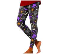 Générique Halloween Short Noir Court Dames Mode décontracté thème Amusant imprimé serré Hanche Ascenseur Fitness Exercice Yoga Leggings Pantalons Longs Pantalon Jaune(Violet,XL)