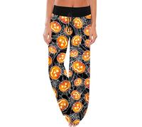 Générique Halloween Short Pyjama Carreaux Pantalon de d pour femmes, mignon, jambes larges, décontracté, confortable, ample, cordon serrage, taille haute, Palazzo Legging Cuir Ouverture(Le noir,M)