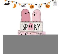 Générique Halloween Signs, Wooden Ghost Tabletop Decor, Seasonal Block Centerpiece 5.91x1.54x7.48 inches, Rustic Display, Painted Ornament Accent for Shelf, Kitchen, Coffee Bar, Party Setup