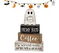 Générique Halloween Signs, Wooden Ghost Tabletop Decor, Seasonal Block Centerpiece 5.91x1.54x7.48 inches, Rustic Display, Painted Ornament Accent for Shelf, Kitchen, Coffee Bar, Party Setup