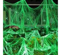 Générique Halloween Spider Web, Creepy Decoration, Artificial Stretched Net, White Light-Up Design, 60 Fake Spiders Included, Perfect for Indoor, Outdoor, Home, Yard, Party, Haunted Setup