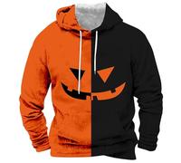 Générique Halloween Splice Clash Color Contrast Pumpkin Pattern Hoodie pour Hommes - Veste Ample en Laine d'hiver - Sweat - Shirt d'hiver Chaud Imprimé Festival