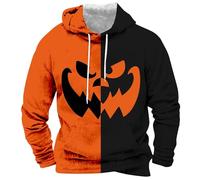Générique Halloween Splice Clash Color Contrast Pumpkin Pattern Hoodie pour Hommes - Veste Ample en Laine d'hiver - Sweat - Shirt d'hiver Chaud Imprimé Festival