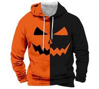 Générique Halloween Splice Clash Color Contrast Pumpkin Pattern Hoodie pour Hommes - Veste Ample en Laine d'hiver - Sweat - Shirt d'hiver Chaud Imprimé Festival