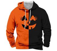 Générique Halloween Splice Clash Color Contrast Pumpkin Pattern Hoodie pour Hommes - Veste Ample en Laine d'hiver - Sweat - Shirt d'hiver Chaud Imprimé Festival