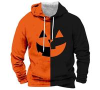 Générique Halloween Splice Clash Color Contrast Pumpkin Pattern Hoodie pour Hommes - Veste Ample en Laine d'hiver - Sweat - Shirt d'hiver Chaud Imprimé Festival