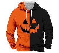 Générique Halloween Splice Clash Color Contrast Pumpkin Pattern Hoodie pour Hommes - Veste Ample en Laine d'hiver - Sweat - Shirt d'hiver Chaud Imprimé Festival