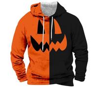 Générique Halloween Splice Clash Color Contrast Pumpkin Pattern Hoodie pour Hommes - Veste Ample en Laine d'hiver - Sweat - Shirt d'hiver Chaud Imprimé Festival