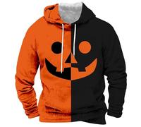 Générique Halloween Splice Clash Color Contrast Pumpkin Pattern Hoodie pour Hommes - Veste Ample en Laine d'hiver - Sweat - Shirt d'hiver Chaud Imprimé Festival