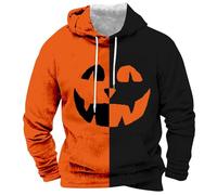 Générique Halloween Splice Clash Color Contrast Pumpkin Pattern Hoodie pour Hommes - Veste Ample en Laine d'hiver - Sweat - Shirt d'hiver Chaud Imprimé Festival