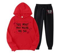 Générique Halloween Stylo Fille Ado Mesdames voyez ce que vous m avez fait avec un ensemble de sweat à capuche amusant imprimé monogramme Bloody Fear Sarouel Homme(Rouge,S)