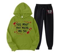 Générique Halloween Stylo Fille Ado Mesdames voyez ce que vous m avez fait avec un ensemble de sweat à capuche amusant imprimé monogramme Bloody Fear Sarouel Homme(Vert,M)