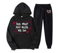 Générique Halloween Stylo Fille Ado Mesdames voyez ce que vous m avez fait avec un ensemble de sweat à capuche amusant imprimé monogramme Bloody Fear Sarouel Homme(Le noir,3XL)