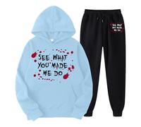 Générique Halloween Stylo Fille Ado Mesdames voyez ce que vous m avez fait avec un ensemble de sweat à capuche amusant imprimé monogramme Bloody Fear Sarouel Homme(Bleu clair,S)