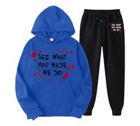 Générique Halloween Stylo Fille Ado Mesdames voyez ce que vous m avez fait avec un ensemble de sweat à capuche amusant imprimé monogramme Bloody Fear Sarouel Homme(Bleu,XL)