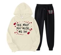 Générique Halloween Stylo Fille Ado Mesdames voyez ce que vous m avez fait avec un ensemble de sweat à capuche amusant imprimé monogramme Bloody Fear Sarouel Homme(Kaki,L)