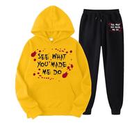 Générique Halloween Stylo Fille Ado Mesdames voyez ce que vous m avez fait avec un ensemble de sweat à capuche amusant imprimé monogramme Bloody Fear Sarouel Homme(Jaune,L)