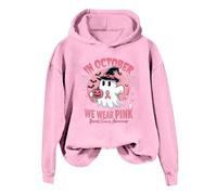 Générique Halloween Sweat Capuche Femmes Chat T-Shirts Contre Le Cancer du Sein pour en Octobre, Nous portons Un Sweat-Shirt à Veste Polaire Douce(Rose,XXL)