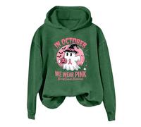 Générique Halloween Sweat Capuche Femmes Chat T-Shirts Contre Le Cancer du Sein pour en Octobre, Nous portons Un Sweat-Shirt à Veste Polaire Douce(Vert,S)