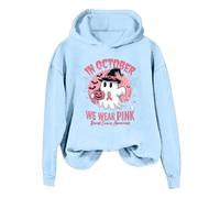 Générique Halloween Sweat Capuche Femmes Chat T-Shirts Contre Le Cancer du Sein pour en Octobre, Nous portons Un Sweat-Shirt à Veste Polaire Douce(Bleu Clair,XL)