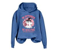 Générique Halloween Sweat Capuche Femmes Chat T-Shirts Contre Le Cancer du Sein pour en Octobre, Nous portons Un Sweat-Shirt à Veste Polaire Douce(Bleu,XL)