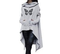 Générique Halloween Sweat Capuche Femmes Doublure Chaude imprimé Pull à Manches Longues irrégulière Hauts Longs Chemise avec Poche Cardigans Verts pour(Grey,XL)