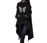 Générique Halloween Sweat Capuche Femmes Doublure Chaude imprimé Pull à Manches Longues irrégulière Hauts Longs Chemise avec Poche Cardigans Verts pour(Le Noir,XL)
