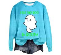 Générique Halloween Sweat Capuche Manches Longues Vêtements de Sport d pour Femmes, Chemise à Lettres Amusante, Pull Longues, Haut Plaid Couple(Bleu Ciel,XXL)