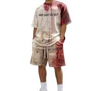 Générique Halloween Sweat Capuche Pour Pull Homme Ensemble de costumes décontractés hommes, à et imprimé lettres avec taches Tenue polyvalente élégante Sweats Zippé Vers Haut(Rouge4,S)