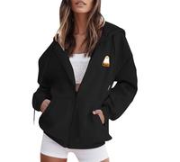 Générique Halloween Sweat Capuche Rose Sweat-Shirt à zippé décontracté imprimé Manches Longues pour Femmes avec Poches Veste 2 en 1 Homme(Le Noir,M)